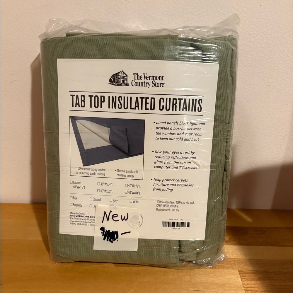 One Pair of Insulated Tab Top Curtains Sage Green 40” W x 84” L